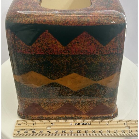 Vintage Southwestern Aztec Western Rustic Tissue Holder Ceramic Box Cover USA - Picture 12 of 13